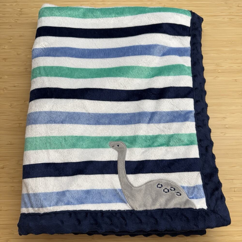 Carters CHILD of MINE Baby Security Blanket Lovey Blue Gray Striped Dinosaur